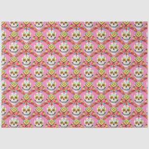 Papel De Seda Arte do Crânio do Açúcar - Grade Diagonal (Rosa)