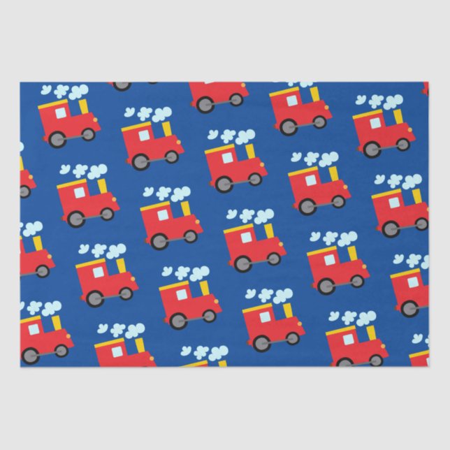 Papel De Seda Arte do Motor do Comboio Vermelho e Amarelo em Azu (Frente )