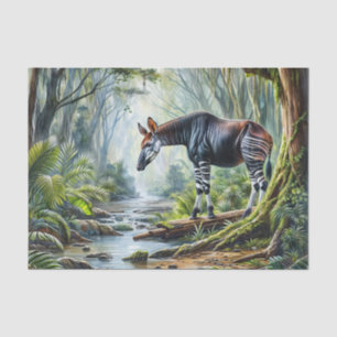 Papel De Seda Arte em Aquarela de Ocapi na Floresta Tropical