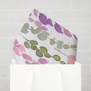 Papel De Seda Arte em Aquarela de Videira Floral Rosa Verde Lind