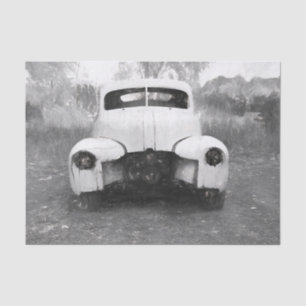 Papel De Seda Arte em Preto e Branco de Carro Antigo Rústico Vin