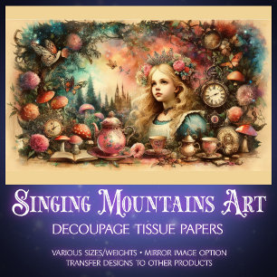 Papel De Seda Arte Fantasia Vitoriana Alice Mundo das Maravilhas
