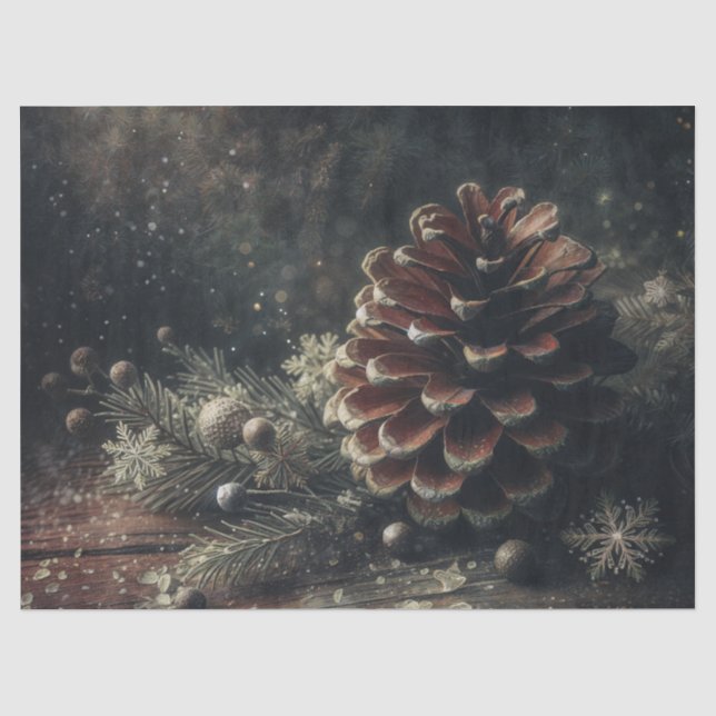 Papel De Seda Arte Festiva de Inverno com Pinhas (Frente )