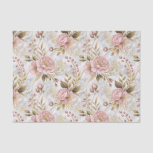 Papel De Seda Arte Floral Botânico de Peônia Rosa e Salvia