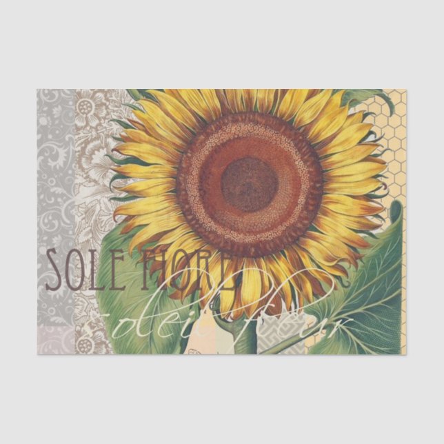 Papel De Seda Arte Floral de Girassol Vintage Damask (Frente )