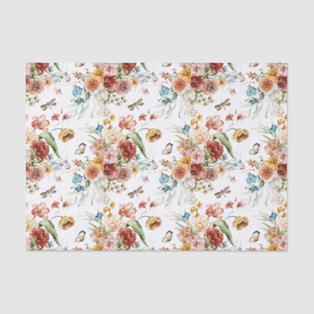 Papel De Seda Arte Floral de Natureza-Morta Holandesa em Vermelh (Frente )