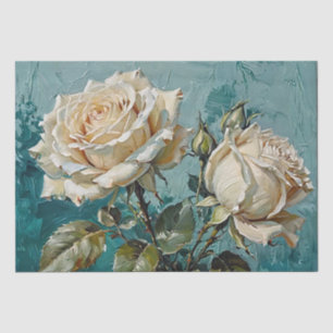 Papel De Seda Arte Floral em Óleo com Design de Rosa Verde Turqu