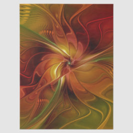 Papel De Seda Arte floral fractal abstrata em vermelho laranja m