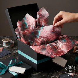 Papel De Seda Arte Fluido Abstrato em Vermelho e Azul Turquesa c