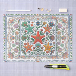Papel De Seda Arte Folclórica Abstrata Caprichosa Floral Estrela