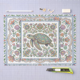 Papel De Seda Arte Folclórica Abstrata Caprichosa Floral Tartaru