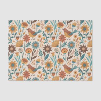 Papel De Seda Arte Folclórica Escandinava Flor & Pássaro Desenho