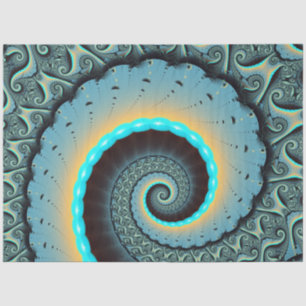 Papel De Seda Arte Fractal Abstrata Azul Turquesa Laranja