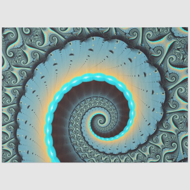 Papel De Seda Arte Fractal Abstrata Azul Turquesa Laranja (Frente )