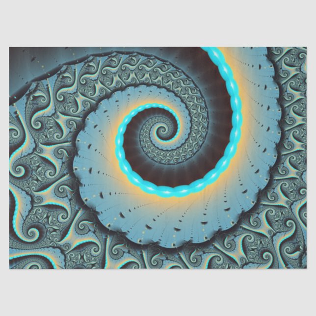 Papel De Seda Arte Fractal Abstrata Azul Turquesa Laranja (Frente )