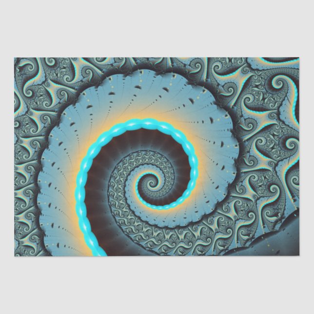 Papel De Seda Arte fractal abstrata azul-turquesa laranja (Frente )