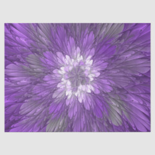 Papel De Seda Arte fractal abstrata de flor roxa psicodélica