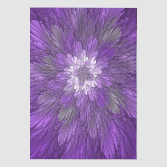 Papel De Seda Arte fractal abstrata de flor roxa psicodélica (Frente )