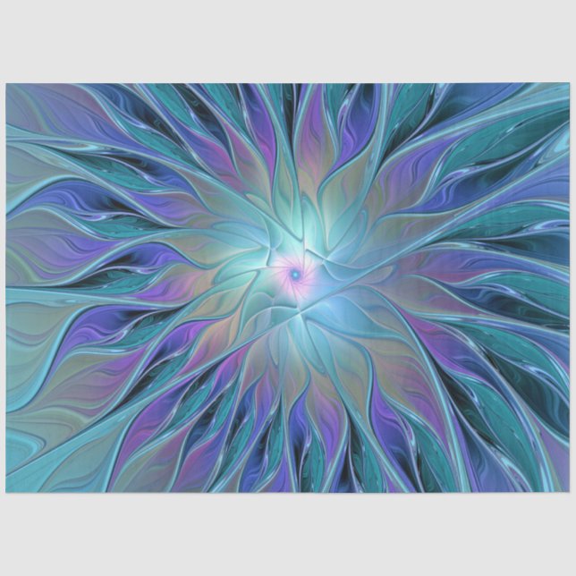 Papel De Seda Arte Fractal Abstrato de Sonho Roxo Azul (Frente )