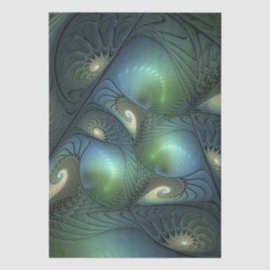 Papel De Seda Arte fractal abstrato em espiral verde bege azul-t