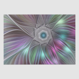 Papel De Seda Arte Fractal Colorida de Abstrato de Flor Grande
