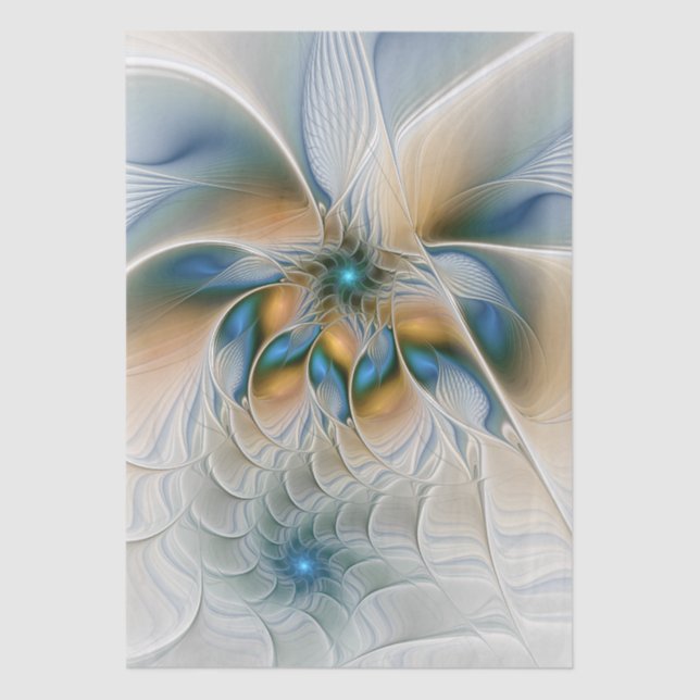 Papel De Seda Arte fractal de fantasia abstrata e elevada com az (Frente )