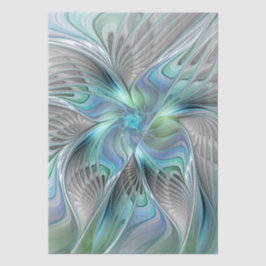 Papel De Seda Arte fractal de fantasia de borboleta azul verde a