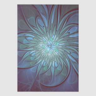 Papel De Seda Arte fractal de flor azul moderna abstrata trendy