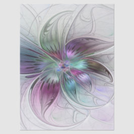 Papel De Seda Arte fractal floral moderna flor abstrata colorida