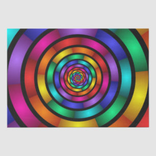 Papel De Seda Arte Fractal Moderna Redonda e Psicodélica Colori