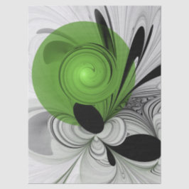 Papel De Seda Arte Fractal Preto e Branco Abstrato com Verde