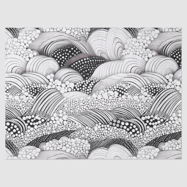 Papel De Seda Arte Geométrica Orgânica Monocromática - Preto e B (Frente )