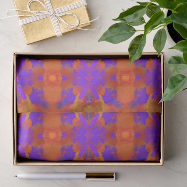 Papel De Seda Arte Gráfica Abstrata em Laranja, Roxo e Vermelho (Presente)