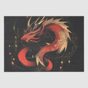 Papel De Seda Arte Majestosa Vermelha e Dourada do Dragão Chinês
