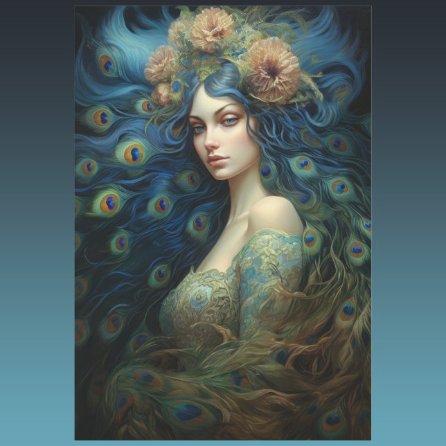 Papel De Seda Arte Moderna com Penas de Mulher e Pavão (Criador carregado)