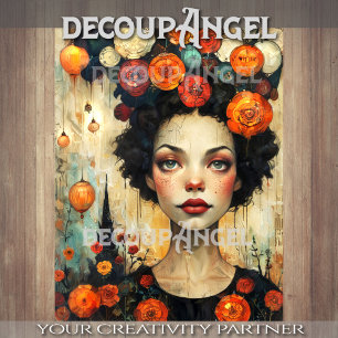 Papel De Seda Arte Moderna - Mulher e Flores - Decoupage