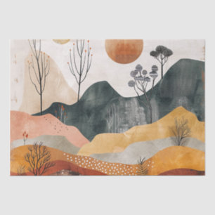 Papel De Seda Arte Montanhoso Terracota Ocre Duplo Sol Meados do
