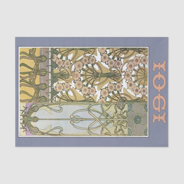 Papel De Seda Arte nouveau flores alfanuméricas mucha arte flora (Frente )