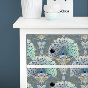 Papel De Seda Arte Nouveau Peacock Butterfly Marinho Deco