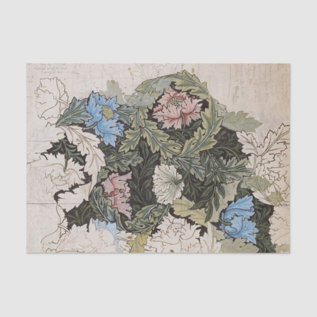 Papel De Seda Arte nouveau william morris desenho de padrão flor (Frente )