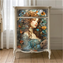 Papel De Seda Arte Nova Deusa Vitoriana Floral Vintage