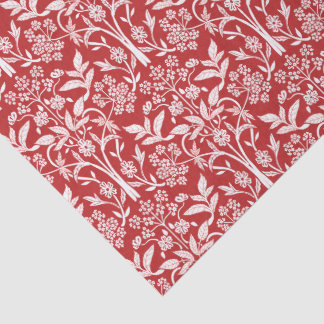 Papel De Seda Arte Novo Clássico Floral de Férias Vermelho e Bra