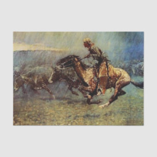 Papel De Seda Arte Ocidental de Frederick Remington “O Estouro d