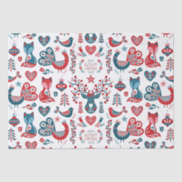 Papel De Seda Arte Popular Escandinavo de Natal Vermelho Fofo
