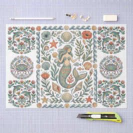 Papel De Seda Arte Popular Fantasiosa Colagem de Sereia Floral 