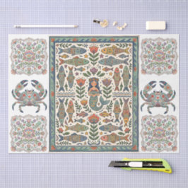 Papel De Seda Arte Popular Fantasiosa Colagem de Sereia Floral 