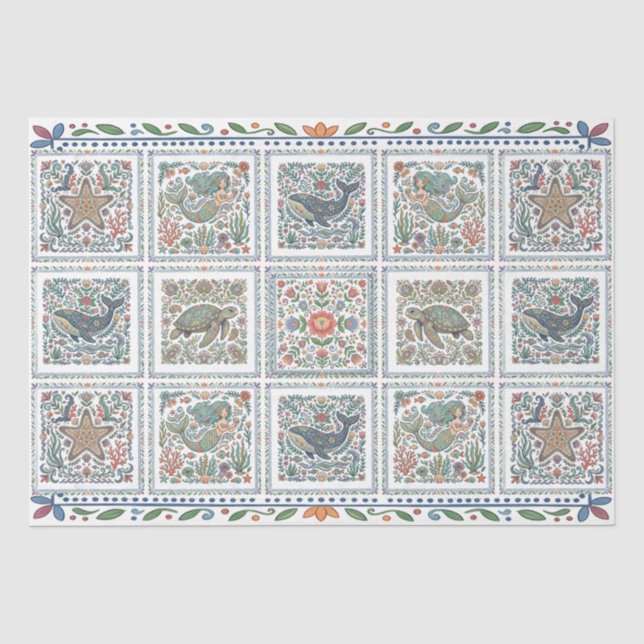 Papel De Seda Arte Popular Fantástica Colagem de Vida Marinha De (Frente )