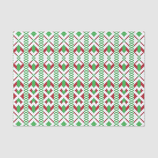 Papel De Seda Arte popular tribal e verde-letã vermelha (Frente )