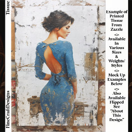 Papel De Seda Arte Texturizada, Senhora Elegante em Azul EL4R De