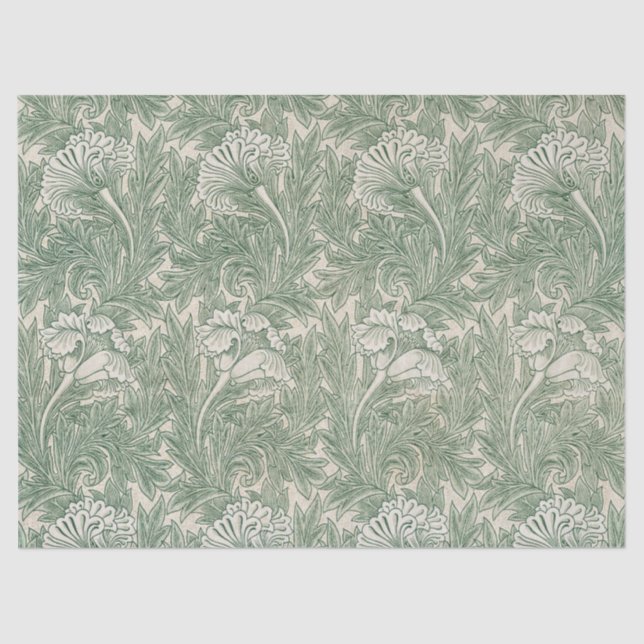 Papel De Seda Arte Verde Padrão de Tulip de William Morris (Frente )